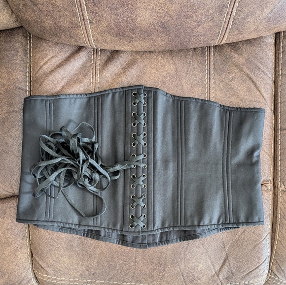 Wow Black Cotton Underbust Waist Training Corset Sz 42 Inch Plus Size, EXC Cond - Picture 2 of 3